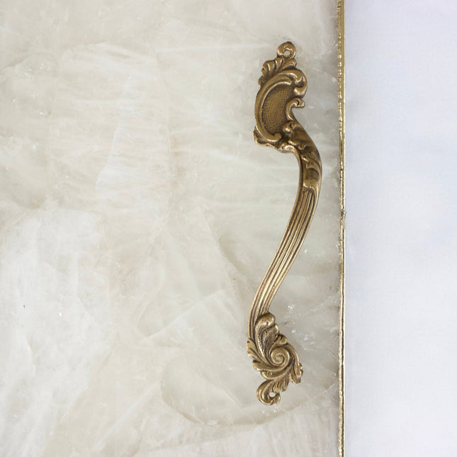 White Agate Serving Tray With Brass Handles | Square