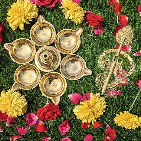 ✨Traditional Brass Six Face Oil Lamp for Pooja Multi-Oil Lamp(Kanda Sashti vilakku)