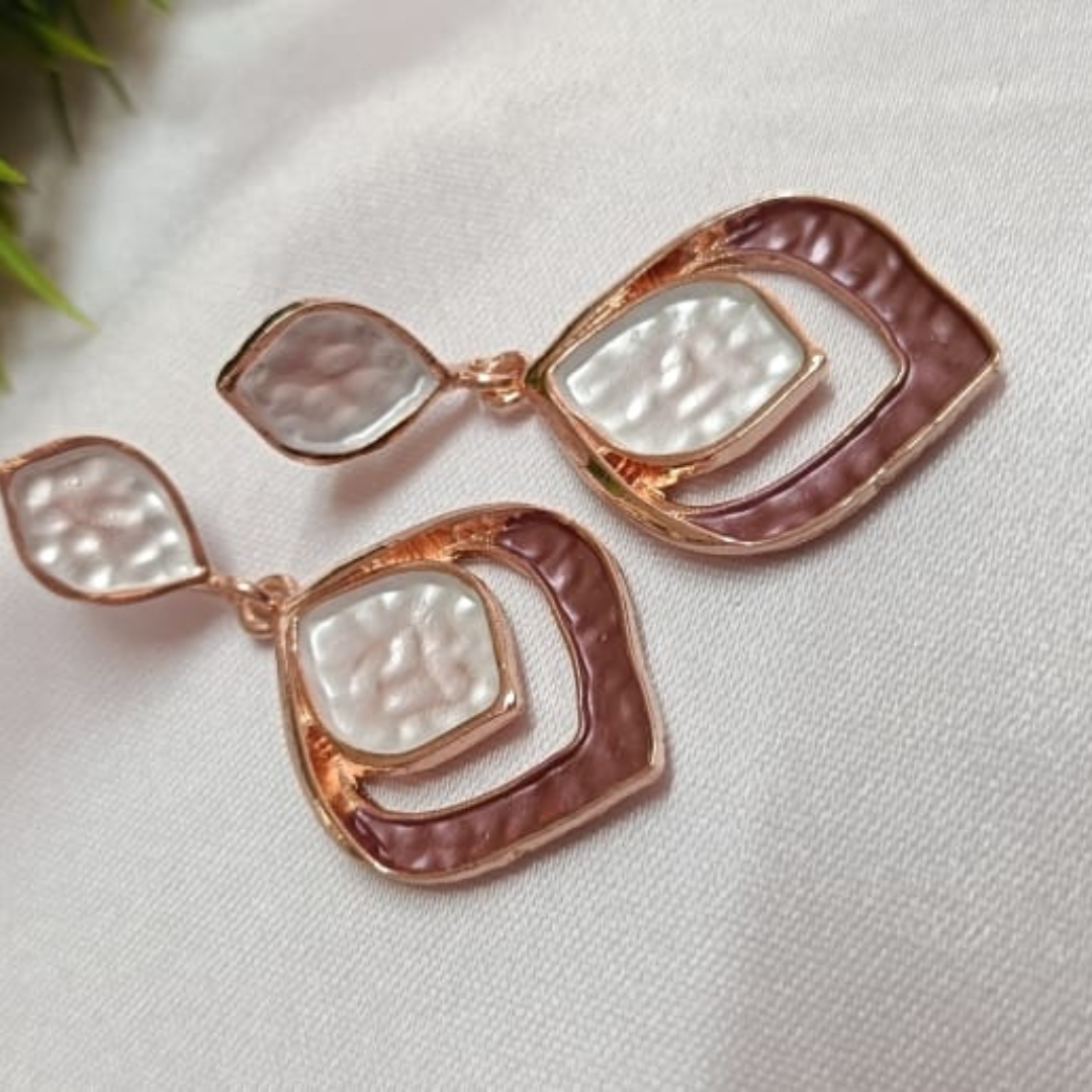 Enamel rose gold leaf earrings