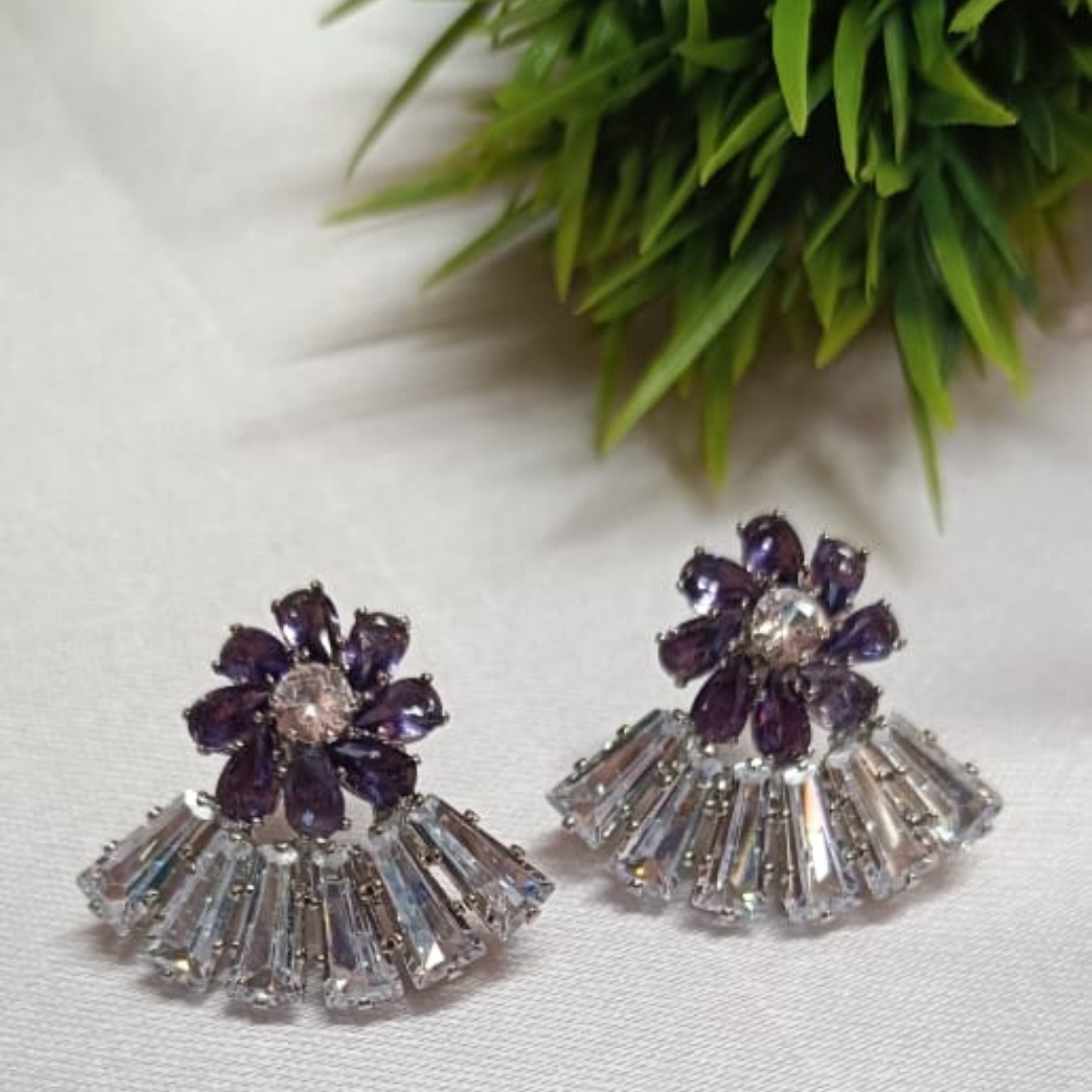 Floral fan design crystal Earrings