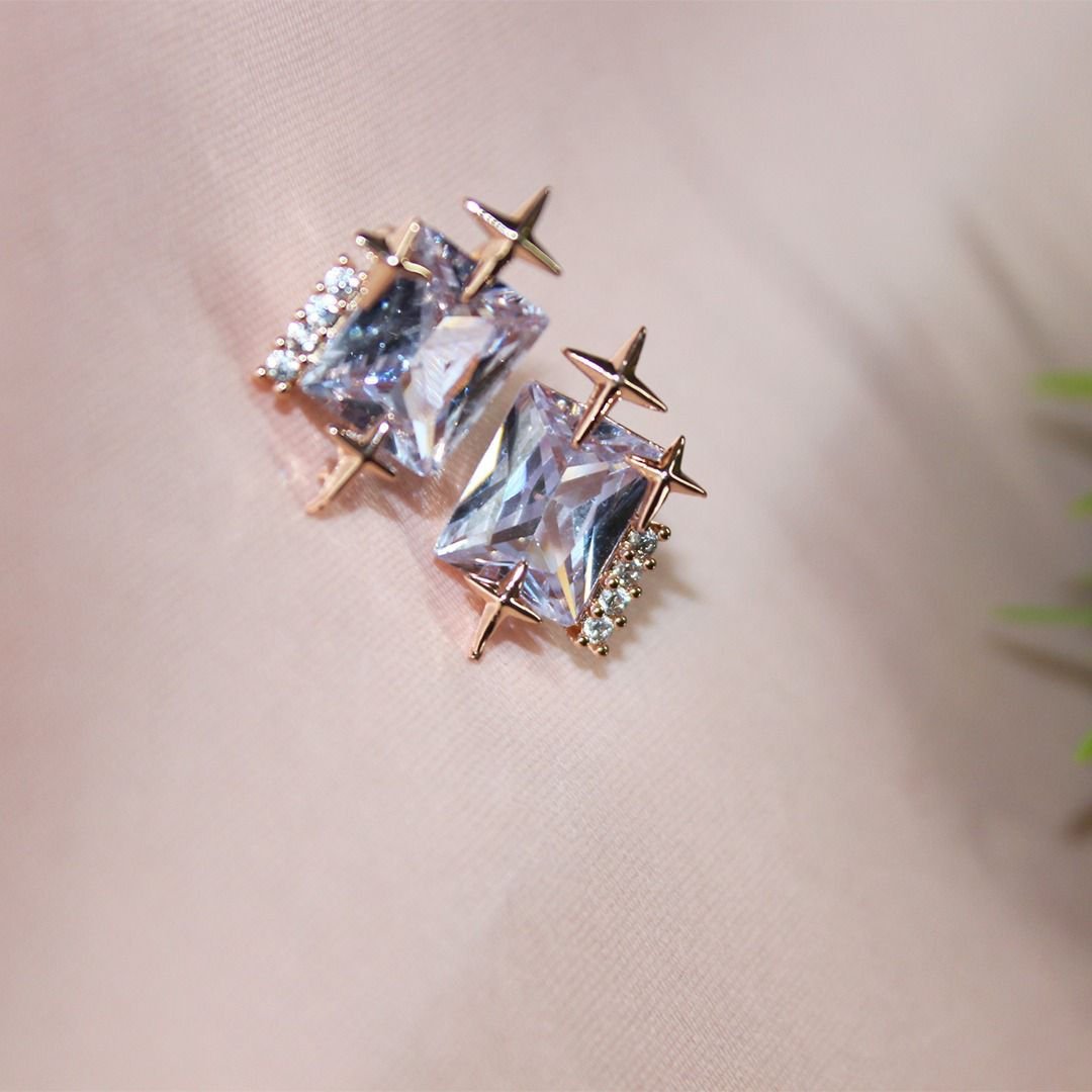 Rectangle rose gold and silver crystal stud