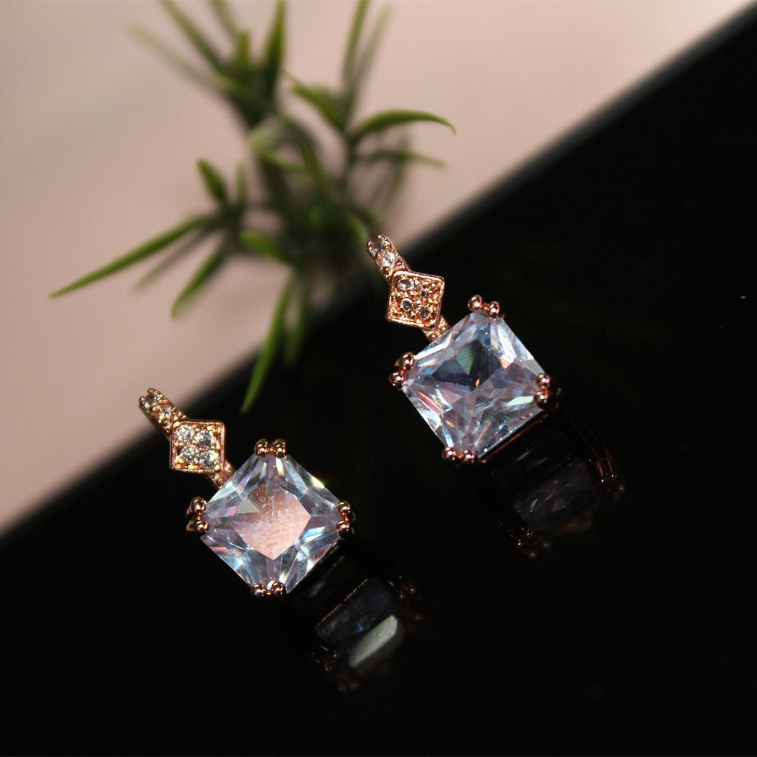 Rose gold princess cut earrings