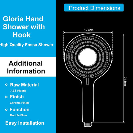 Fossa Gloria Hand Shower Set – High Pressure Shower & 2 Spray Modes | ABS Body, Chrome Finish (Hand Shower Only)