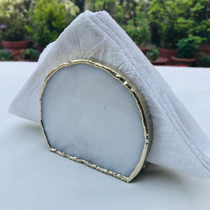 Hand Rounded White Agate Napkin Holder/Natural Stone Napkin Holder/Paper Napkin Holder/Desk Napkin Holder/Picnic Holder