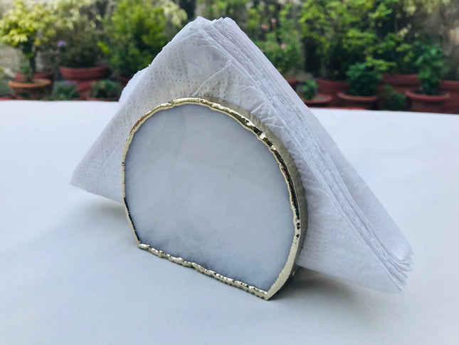 Hand Rounded White Agate Napkin Holder/Natural Stone Napkin Holder/Paper Napkin Holder/Desk Napkin Holder/Picnic Holder