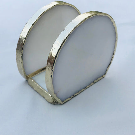 Hand Rounded White Agate Napkin Holder/Natural Stone Napkin Holder/Paper Napkin Holder/Desk Napkin Holder/Picnic Holder