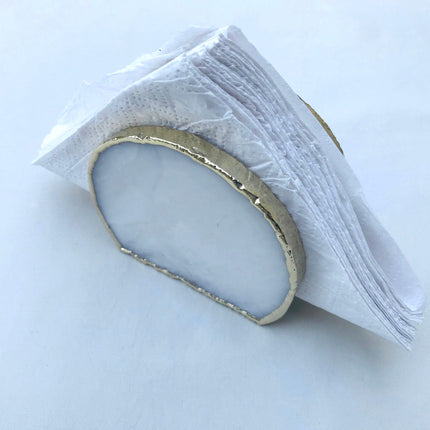 Hand Rounded White Agate Napkin Holder/Natural Stone Napkin Holder/Paper Napkin Holder/Desk Napkin Holder/Picnic Holder