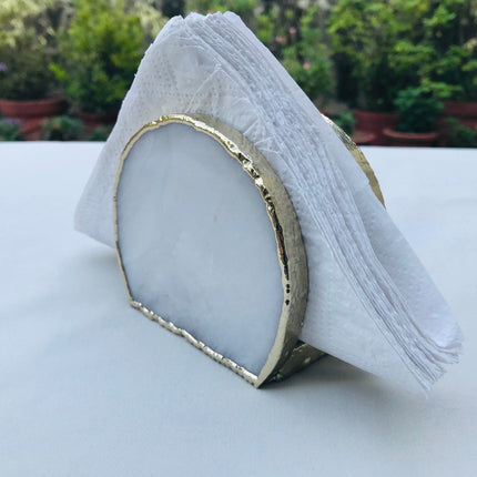 Hand Rounded White Agate Napkin Holder/Natural Stone Napkin Holder/Paper Napkin Holder/Desk Napkin Holder/Picnic Holder