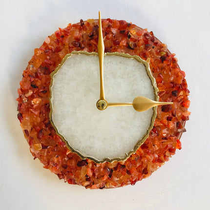 6" Diameter Red Crystal With White Agate Wall Clock