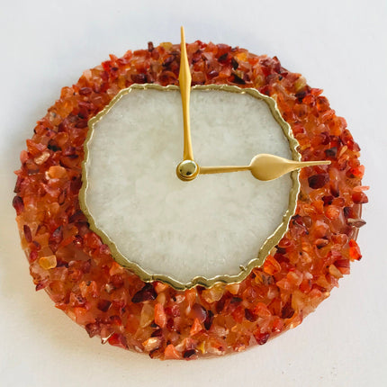 6" Diameter Red Crystal With White Agate Wall Clock