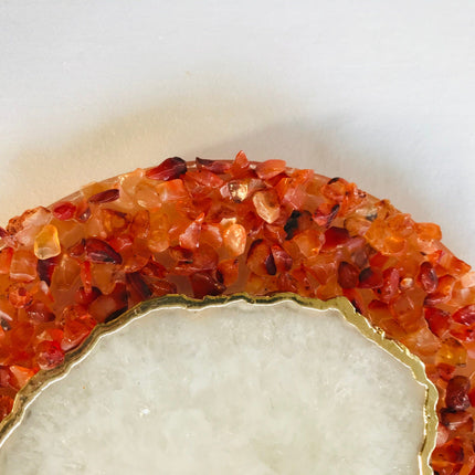 6" Diameter Red Crystal With White Agate Wall Clock