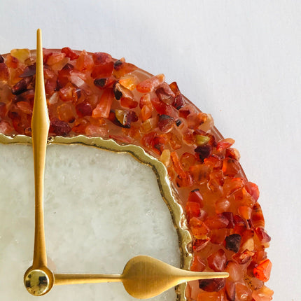 6" Diameter Red Crystal With White Agate Wall Clock