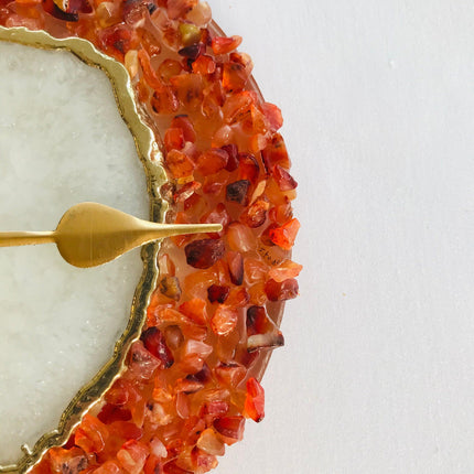 6" Diameter Red Crystal With White Agate Wall Clock
