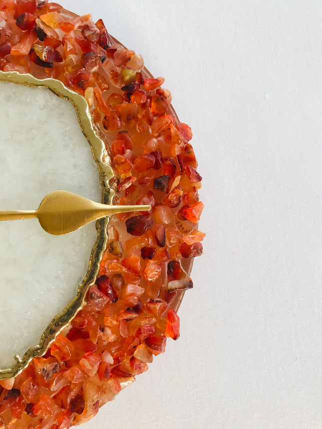 6" Diameter Red Crystal With White Agate Wall Clock