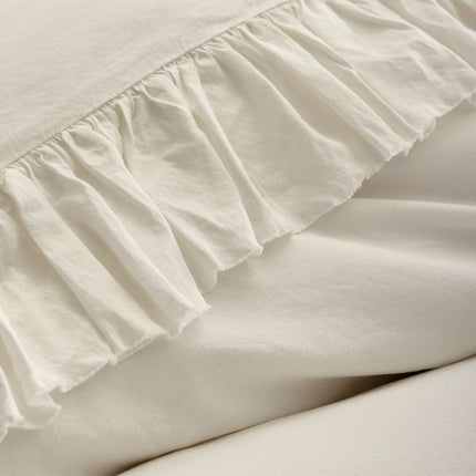 Ivory - 100% Pure Linen | Linen Cotton Mix | 3 Piece Ruffle Duvet Cover Set | Handmade | Pre-washed | Soft