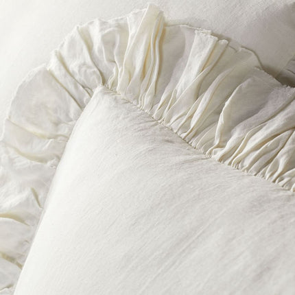 Ivory - 100% Pure Linen | Linen Cotton Mix | 3 Piece Ruffle Duvet Cover Set | Handmade | Pre-washed | Soft