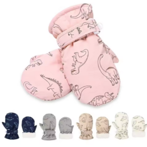 Waterproof Windproof Skiing Snow Gloves For Kids Toddler Cartoon Dinosaur Print Thickened Fleece Warm Winter Baby Gloves