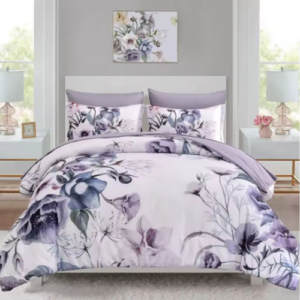 Floral Comforter Set Full Size 7 Piece, Purple Flower Bed in a Bag, Elegant Floral Comforter with Sheet Set, Soft Microfiber Bed