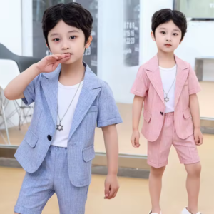 Baby Boys Summer Suit Kids Jacket Shorts 2Pcs Photograph Suit Children Birthday Graduation Set Wedding Performance Party Dress