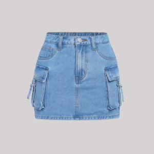 Light Wash Cargo Pocket Denim Mini Skirt for Teen Girls