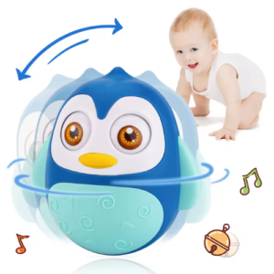 Baby Penguin Roly Poly Toys for 0-18M Infant Tummy Time Tumbler Wobbler Toy Bell Blink Eyes Newborn Rattles Silicone Teether